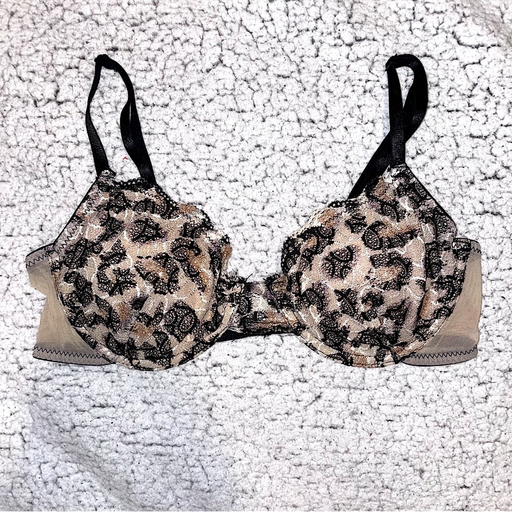 C&C CALIFORNIA | Nude And Black Cheetah Print Laced Bralette | Size: 36C